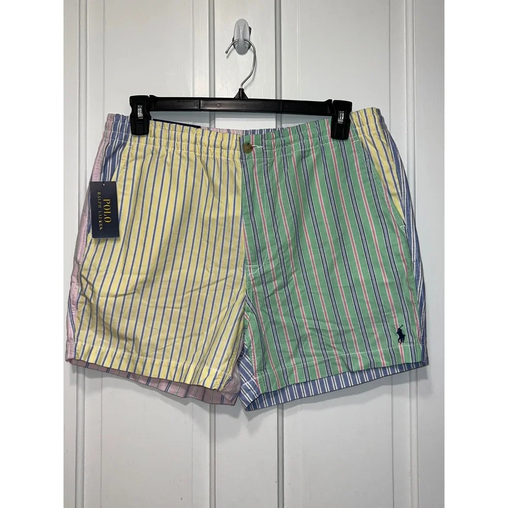 NWT Polo Ralph Lauren Large Classic Fit  Striped Patchwork Shorts Multi Color